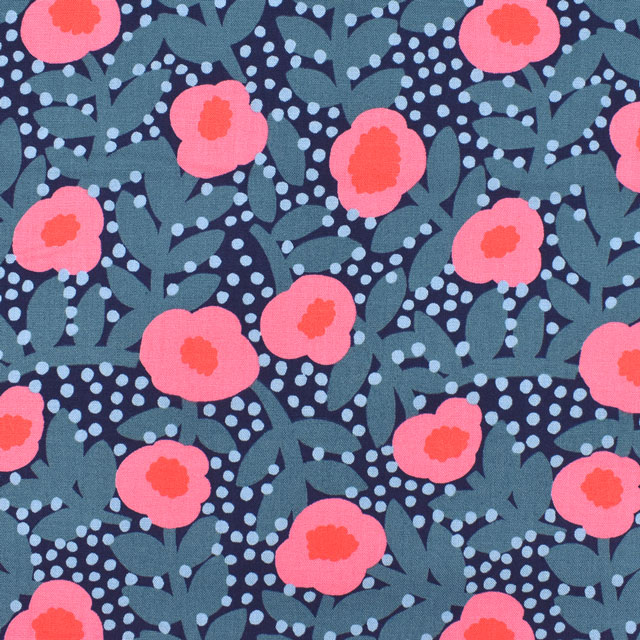 生地 kippis-キッピス- Lentokukka 飛ぶ花/シーチング (KPS) 38A.ピンク×ネイビー 99Zz99j