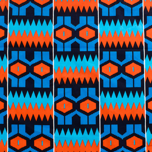 生地 アフリカ布 キテンゲ 24SS 1.ブルー×オレンジ 09Ae99_