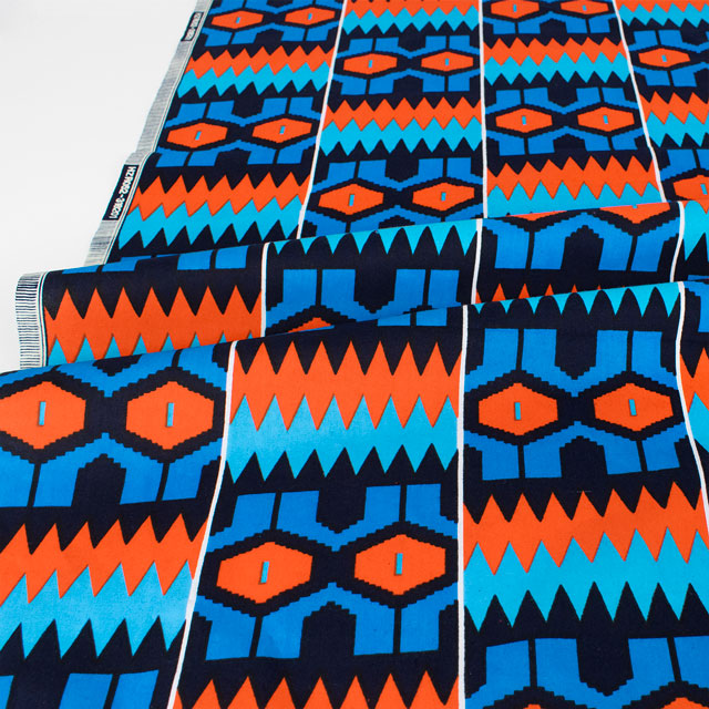 生地 アフリカ布 キテンゲ 24SS 1.ブルー×オレンジ 09Ae99_