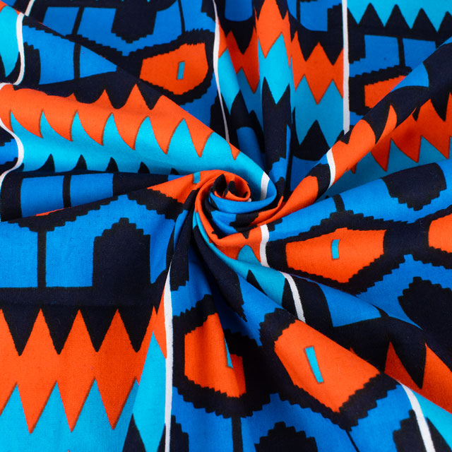 生地 アフリカ布 キテンゲ 24SS 1.ブルー×オレンジ 09Ae99_