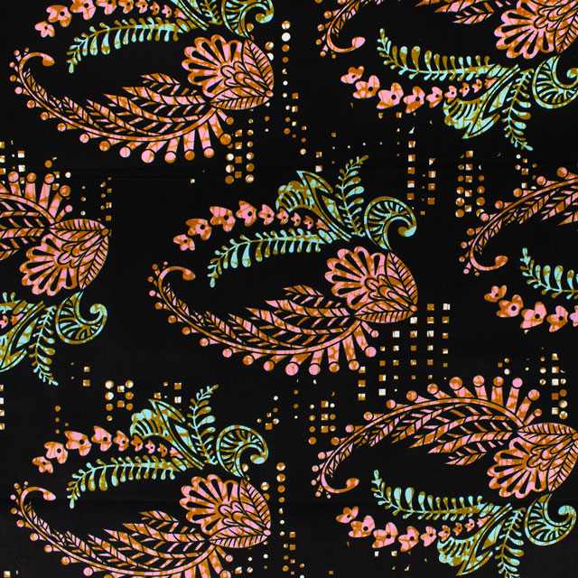 生地 アフリカ布 キテンゲ 24SS 4.ブラック×ピンク 09Ae99_