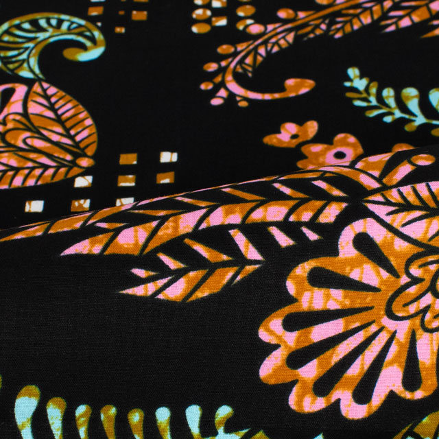 生地 アフリカ布 キテンゲ 24SS 4.ブラック×ピンク 09Ae99_