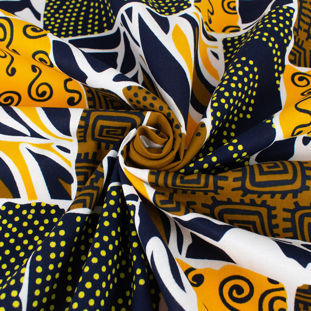 生地 アフリカ布 キテンゲ 24SS 6.ブラック×イエロー 09Ae99_