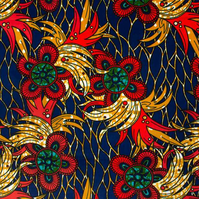 生地 アフリカ布 キテンゲ 24SS 10.ネイビー×オレンジ 09Ae99_