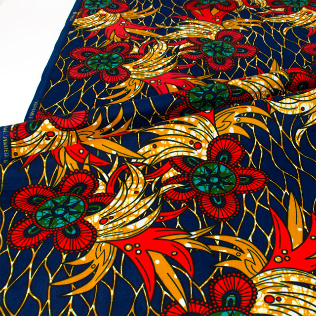 生地 アフリカ布 キテンゲ 24SS 10.ネイビー×オレンジ 09Ae99_