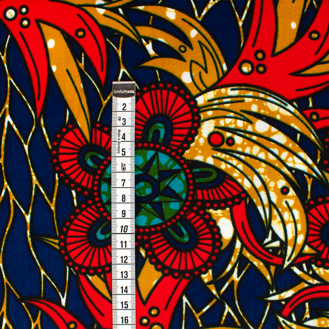 生地 アフリカ布 キテンゲ 24SS 10.ネイビー×オレンジ 09Ae99_