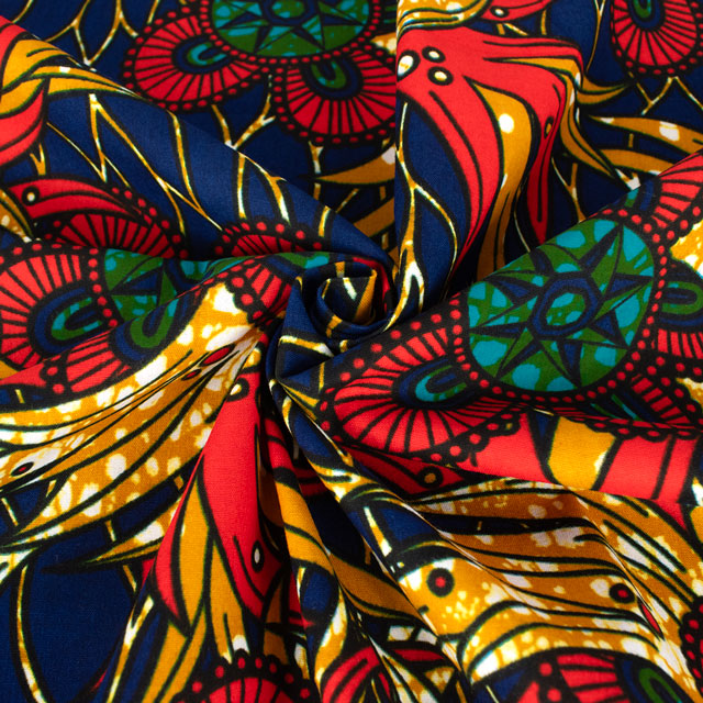 生地 アフリカ布 キテンゲ 24SS 10.ネイビー×オレンジ 09Ae99_