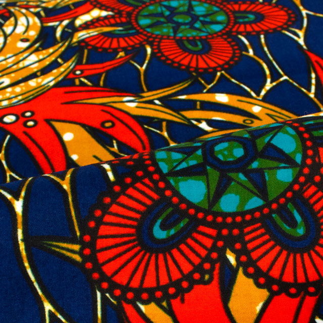 生地 アフリカ布 キテンゲ 24SS 10.ネイビー×オレンジ 09Ae99_