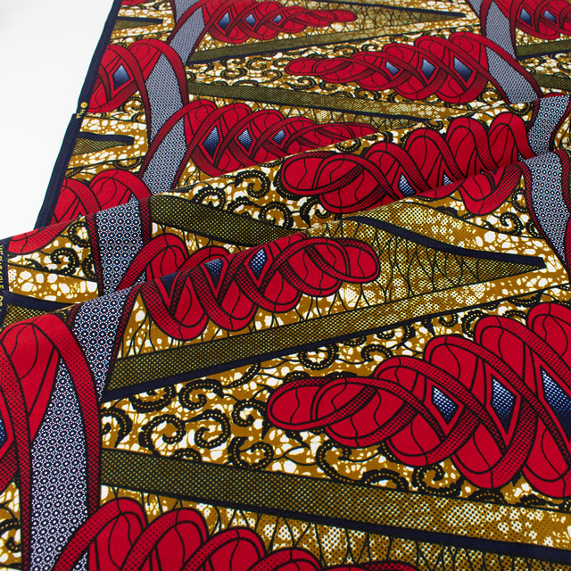 生地 アフリカ布 キテンゲ 24SS 27.マスタード×レッド 09Ae99_