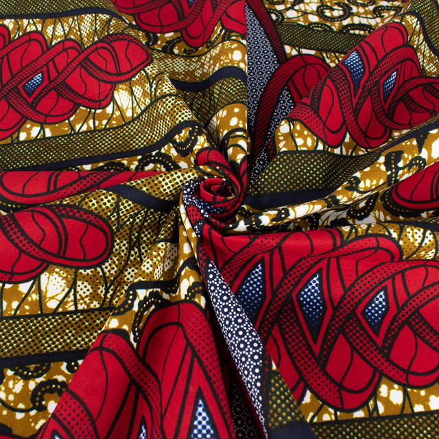 生地 アフリカ布 キテンゲ 24SS 27.マスタード×レッド 09Ae99_