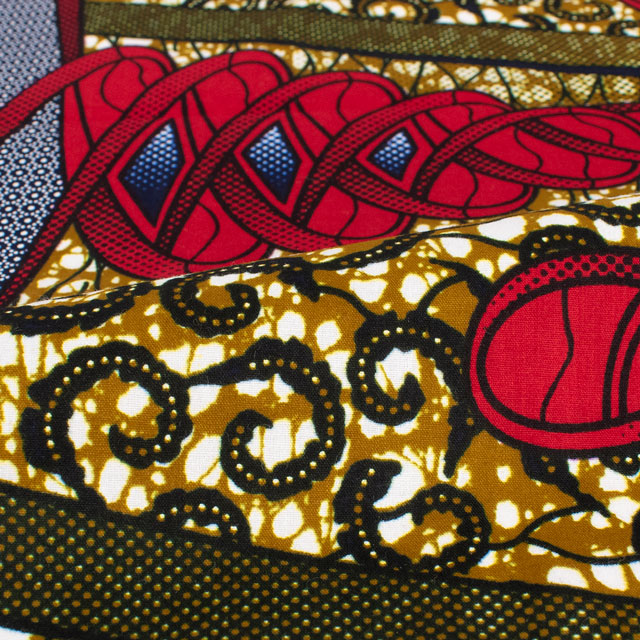 生地 アフリカ布 キテンゲ 24SS 27.マスタード×レッド 09Ae99_