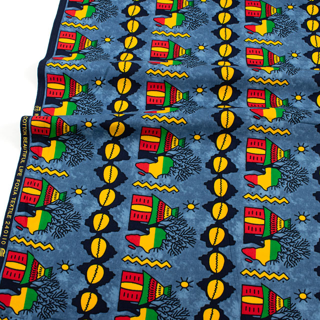 生地 アフリカ布 キテンゲ 25SS 16.ブルー 09Ae99_