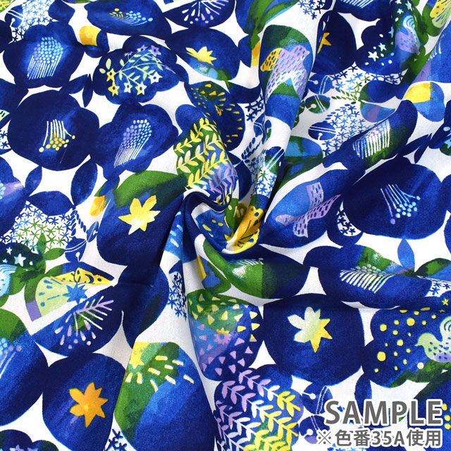 生地 みすゞうた 私と小鳥と鈴と /綿麻キャンバス(KMCSK) 35A.るりこん 99Zz99_