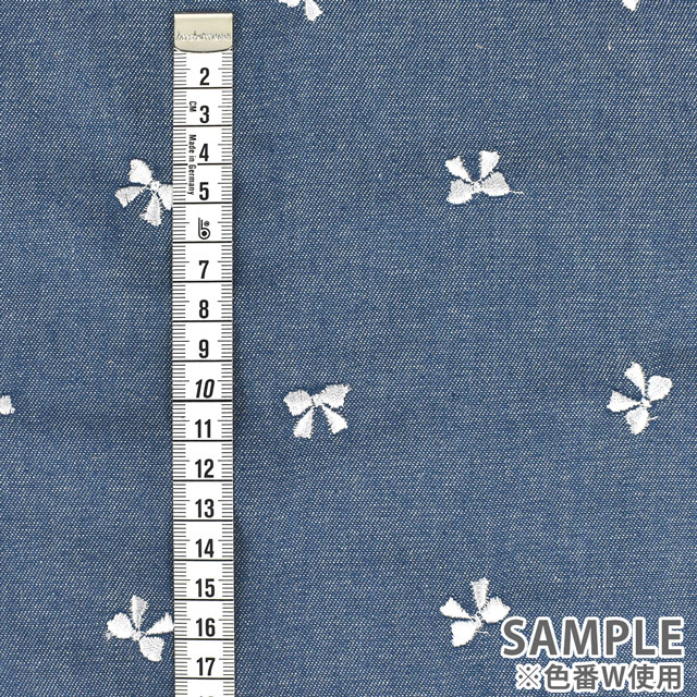 生地 Daily デニム風ツイル刺繍 リボン(KOF-47) P.ブルー地×ピンク 99Zz99_