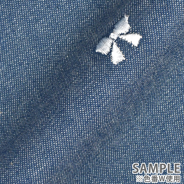 生地 Daily デニム風ツイル刺繍 リボン(KOF-47) P.ブルー地×ピンク 99Zz99_