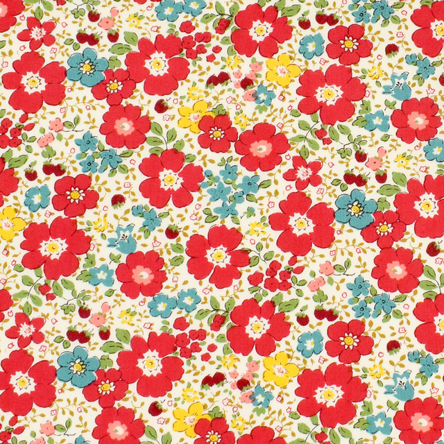 生地 ブロードプリント 花とベリー(KTS3450) A.レッド 99Zz99_