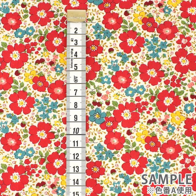 生地 ブロードプリント 花とベリー(KTS3450) A.レッド 99Zz99_
