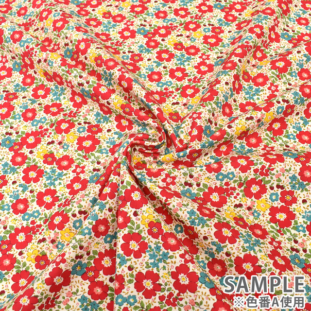 生地 ブロードプリント 花とベリー(KTS3450) A.レッド 99Zz99_
