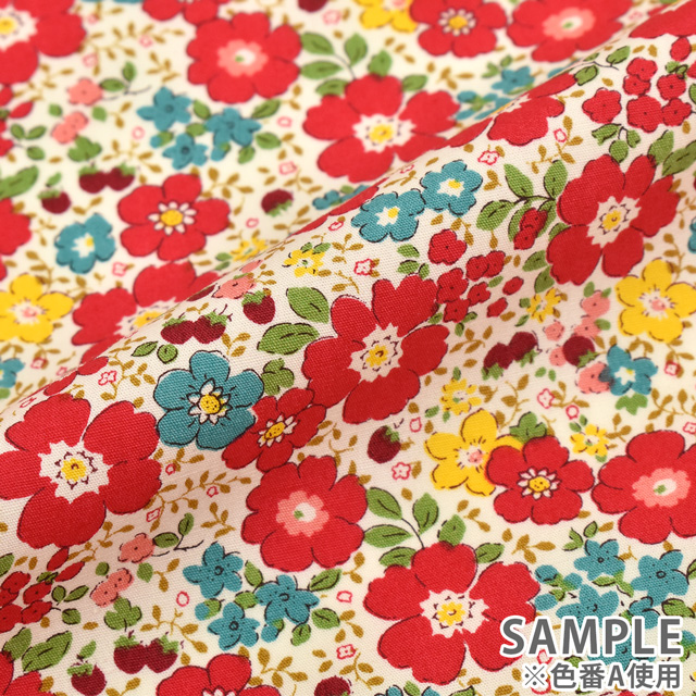 生地 ブロードプリント 花とベリー(KTS3450) A.レッド 99Zz99_