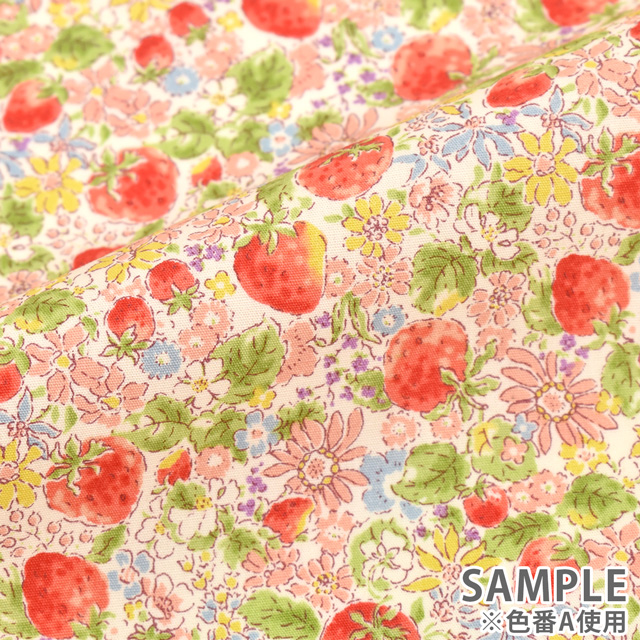 生地 ブロードプリント イチゴ(KTS6025) C.グリーン 09Af15_