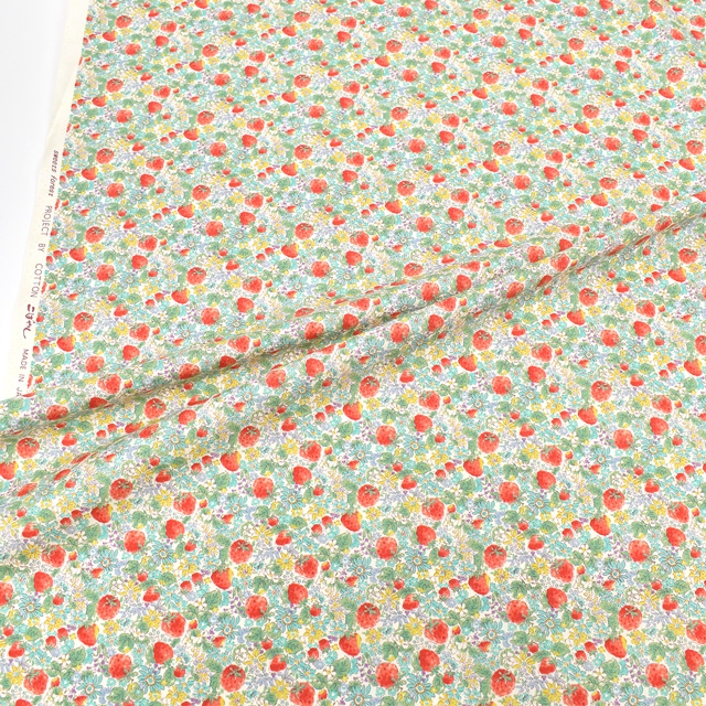 生地 ブロードプリント イチゴ(KTS6025) C.グリーン 09Af15_