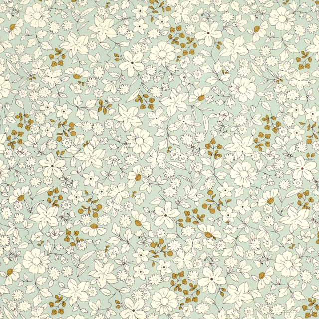 生地 ブロードプリント ホワイトフラワー(KTS6623) F.グリーン 09Af15_