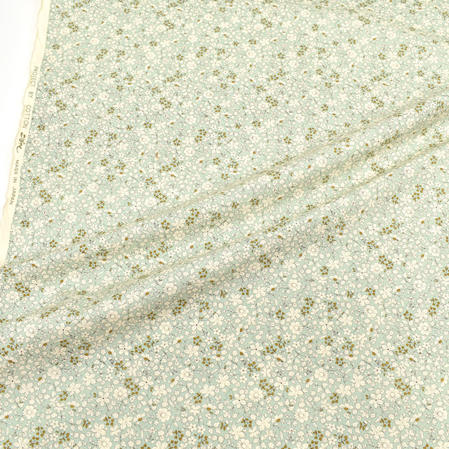 生地 ブロードプリント ホワイトフラワー(KTS6623) F.グリーン 09Af15_
