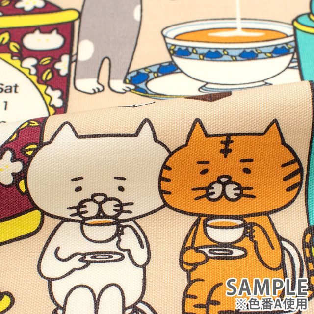 パネル生地 2026年カレンダーパネル TEA TIME 猫/オックス(KTS7141) A.ミルクティー 09Bm99_