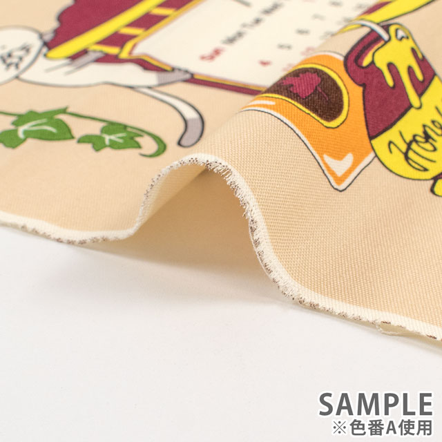 パネル生地 2026年カレンダーパネル TEA TIME 猫/オックス(KTS7141) A.ミルクティー 09Bm99_