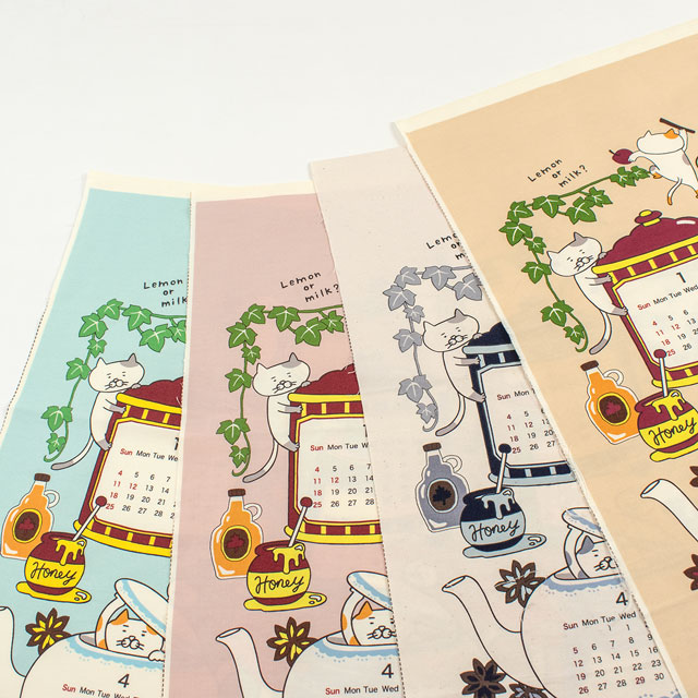 パネル生地 2026年カレンダーパネル TEA TIME 猫/オックス(KTS7141) A.ミルクティー 09Bm99_