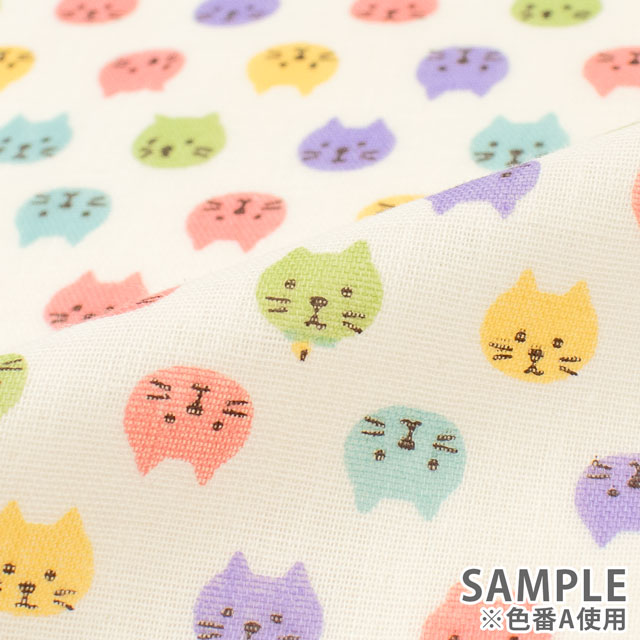 生地 ダブルガーゼプリント ねこ柄(KTS3744) A.マルチ 09Bo35_