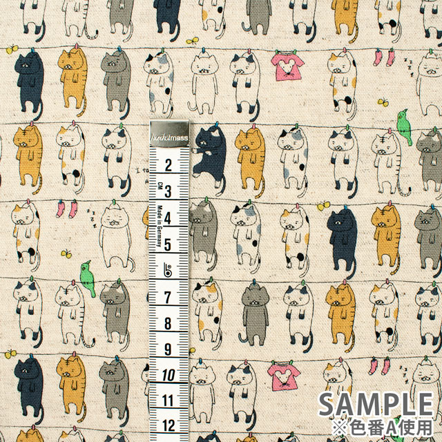 生地 綿麻キャンバスプリント 洗濯ネコ(KTS6227) D.グレー 09Cu45_