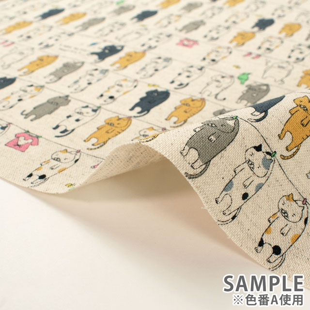 生地 綿麻キャンバスプリント 洗濯ネコ(KTS6227) D.グレー 09Cu45_