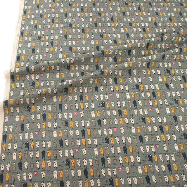 生地 綿麻キャンバスプリント 洗濯ネコ(KTS6227) D.グレー 09Cu45_