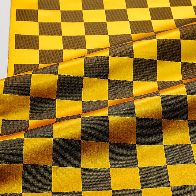 生地 サテンジャガード 市松(KTS6440) A.黒×ゴールド 99Zz99_