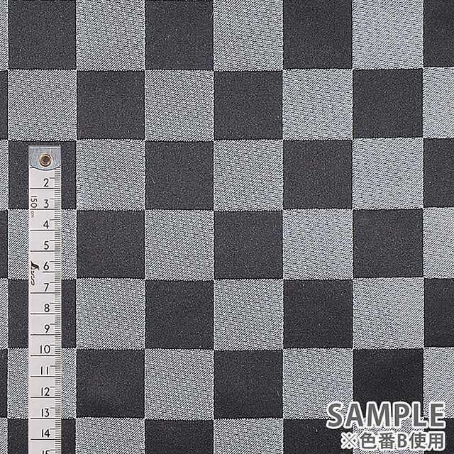生地 サテンジャガード 市松(KTS6440) A.黒×ゴールド 99Zz99_