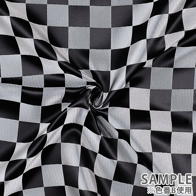 生地 サテンジャガード 市松(KTS6440) A.黒×ゴールド 99Zz99_