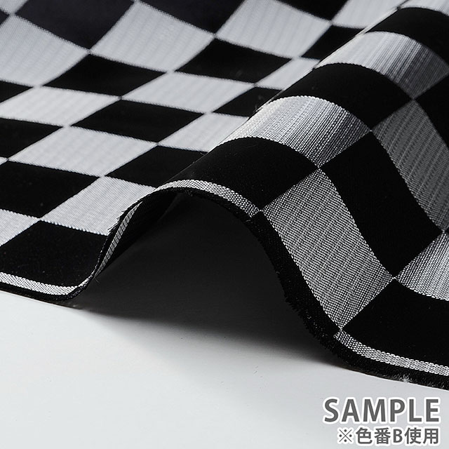 生地 サテンジャガード 市松(KTS6440) A.黒×ゴールド 99Zz99_