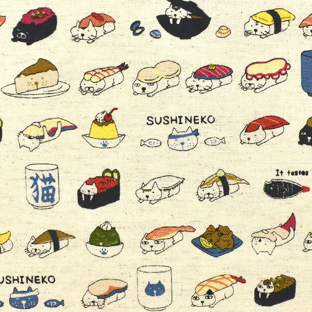 生地 綿麻キャンバスプリント スシネコ(KTS6601) A.生成 09Cu45_