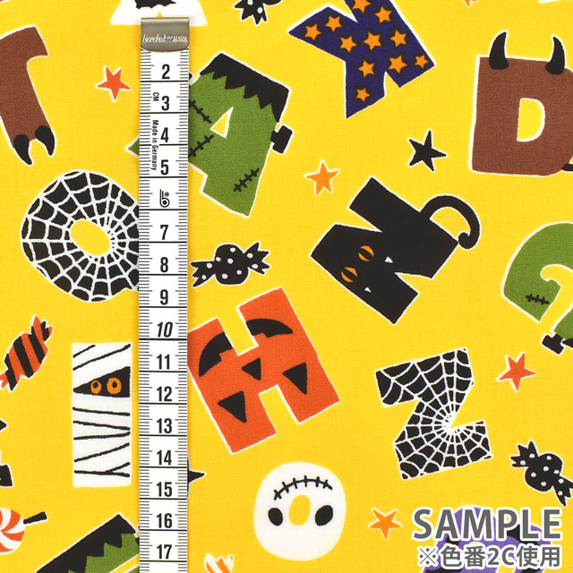 生地 シーチングプリント ハロウィンパーティ・アルファベット(LG-46040) 2A.オレンジ 99Zz99_