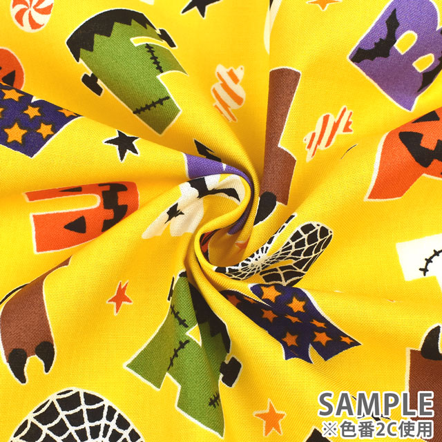 生地 シーチングプリント ハロウィンパーティ・アルファベット(LG-46040) 2A.オレンジ 99Zz99_