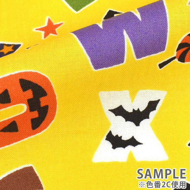 生地 シーチングプリント ハロウィンパーティ・アルファベット(LG-46040) 2A.オレンジ 99Zz99_