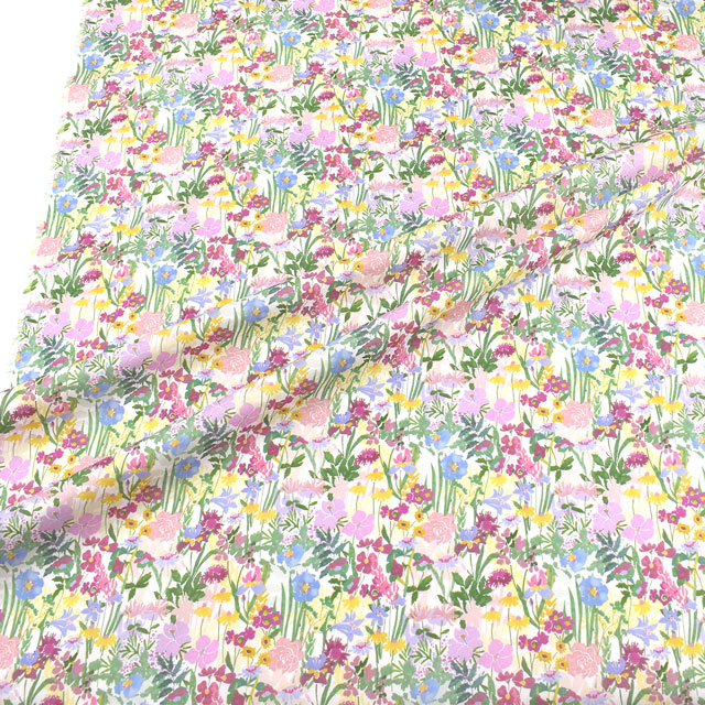 生地 LIBERTY FABRICS リバティ・ファブリックス タナローン 2022SS Floralove Collection WILDFLOWER MEADOW ワイルドフラワー・メドゥ(3636422) A.ホワイト 99Zz99j