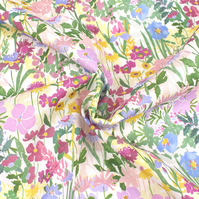 生地 LIBERTY FABRICS リバティ・ファブリックス タナローン 2022SS Floralove Collection WILDFLOWER MEADOW ワイルドフラワー・メドゥ(3636422) A.ホワイト 99Zz99j