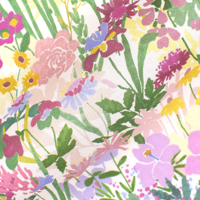 生地 LIBERTY FABRICS リバティ・ファブリックス タナローン 2022SS Floralove Collection WILDFLOWER MEADOW ワイルドフラワー・メドゥ(3636422) A.ホワイト 99Zz99j