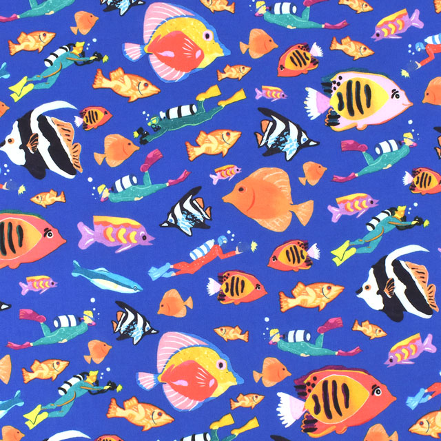 生地 LIBERTY FABRICS リバティ・ファブリックス タナローン 2022SS OceanVoyage With The Fishes ウィズ・ザ・フィッシィーズ(22-5842105) SW22C.ブルー 99Zz99j