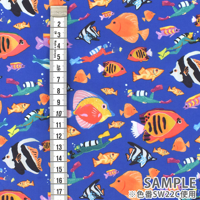生地 LIBERTY FABRICS リバティ・ファブリックス タナローン 2022SS OceanVoyage With The Fishes ウィズ・ザ・フィッシィーズ(22-5842105) SW22C.ブルー 99Zz99j