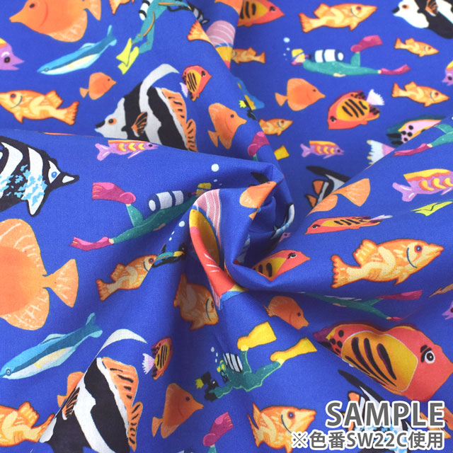 生地 LIBERTY FABRICS リバティ・ファブリックス タナローン 2022SS OceanVoyage With The Fishes ウィズ・ザ・フィッシィーズ(22-5842105) SW22C.ブルー 99Zz99j