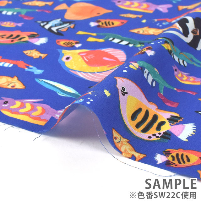 生地 LIBERTY FABRICS リバティ・ファブリックス タナローン 2022SS OceanVoyage With The Fishes ウィズ・ザ・フィッシィーズ(22-5842105) SW22C.ブルー 99Zz99j