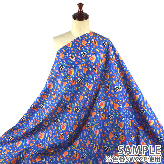 生地 LIBERTY FABRICS リバティ・ファブリックス タナローン 2022SS OceanVoyage With The Fishes ウィズ・ザ・フィッシィーズ(22-5842105) SW22C.ブルー 99Zz99j